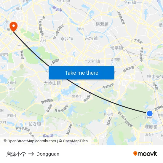 Qiyuan Elementary School to Dongguan map