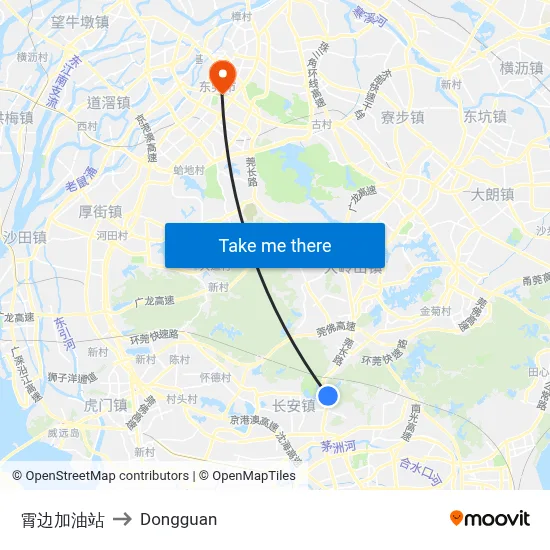 Xiaobian Gas Station to Dongguan map
