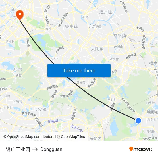 Yinguang Industrial Park to Dongguan map