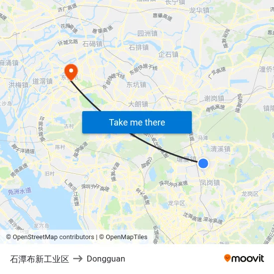 Shitanbu New Industrial Zone to Dongguan map