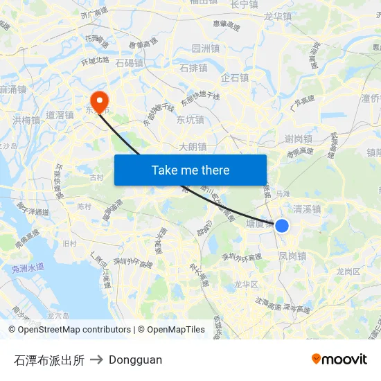 Shitanbu Police Station to Dongguan map
