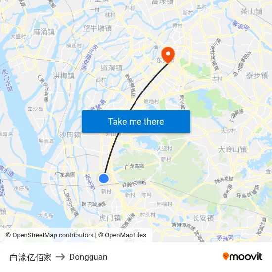 Baihao Yibai to Dongguan map