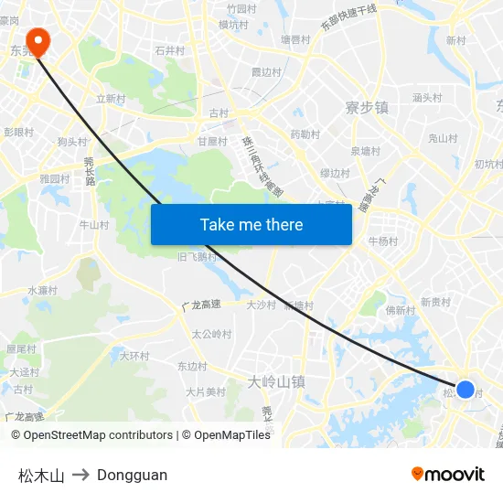 Songmu Mountain to Dongguan map