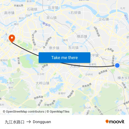 Jiujiang Water Intersection to Dongguan map