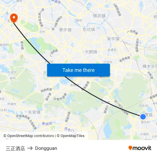 Sanzheng Hotel to Dongguan map