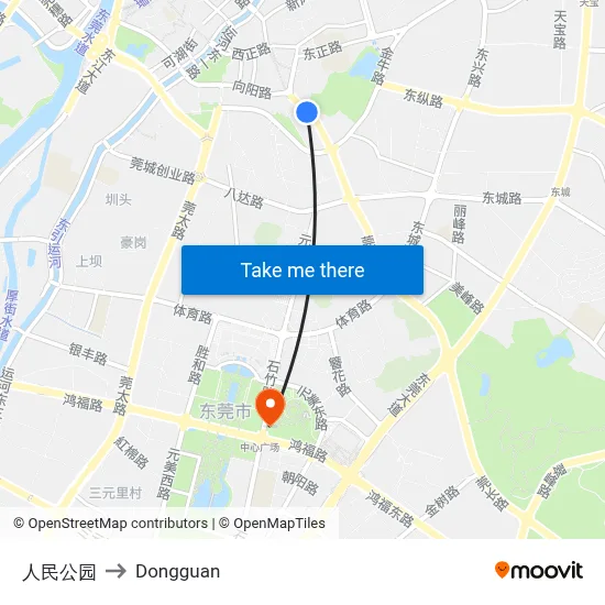 People's Park to Dongguan map
