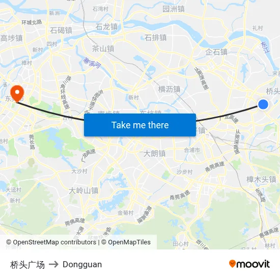 Bridge Head Square to Dongguan map