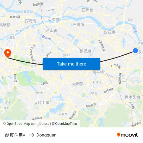 Langxia Credit Union to Dongguan map