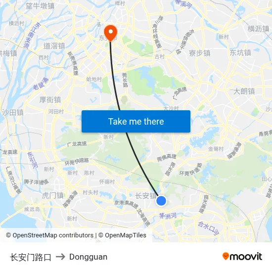 Chang'an Gate Intersection to Dongguan map