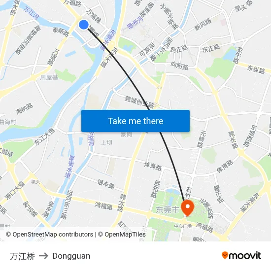 Wanjiang Bridge to Dongguan map