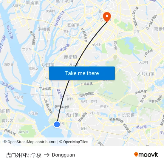 Humen Foreign Language School to Dongguan map