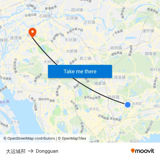 Dayun City to Dongguan map