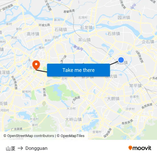 Shanxia to Dongguan map