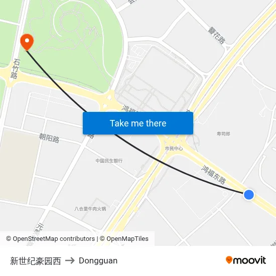 New Century Garden West to Dongguan map