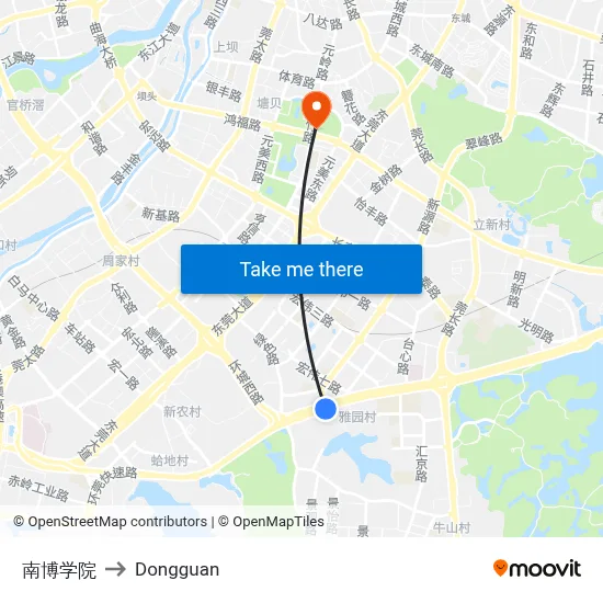 Nanbo College to Dongguan map