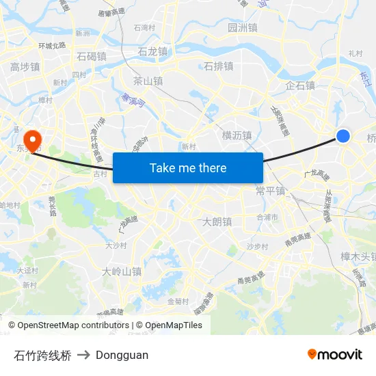 Shizhu Overpass to Dongguan map