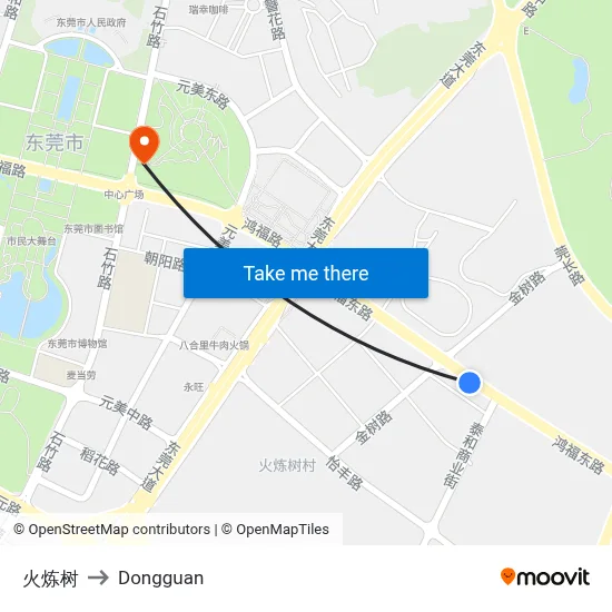 Huolianshu to Dongguan map