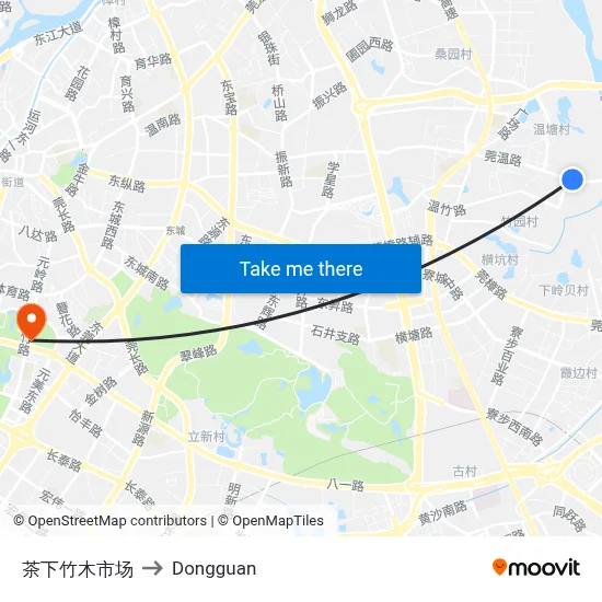 Chaxia Bamboo Market to Dongguan map
