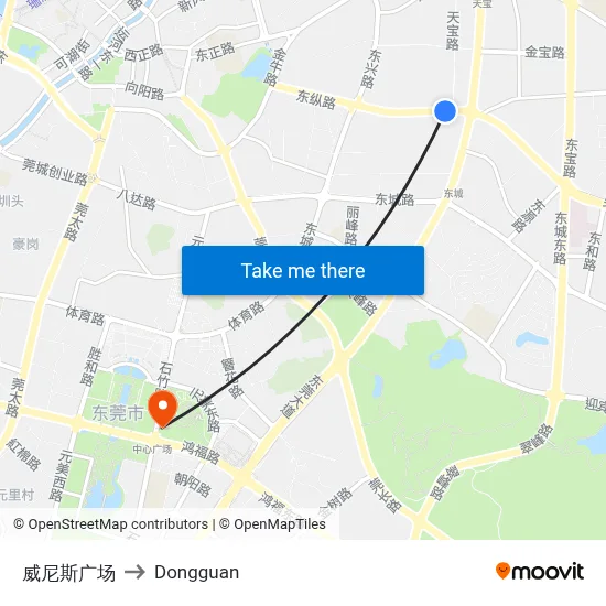 Venice Plaza to Dongguan map