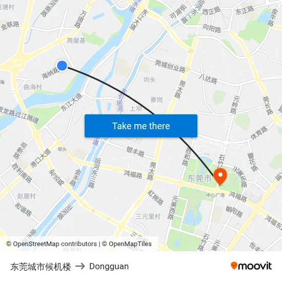 Dongguan City Airport Terminal to Dongguan map
