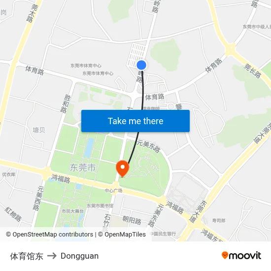 Gymnasium East to Dongguan map