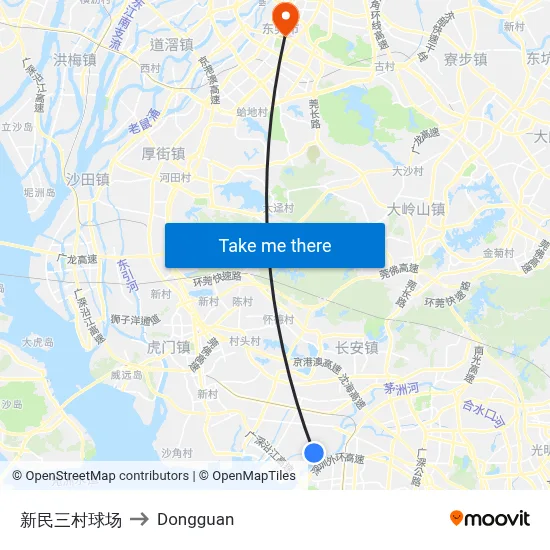 New Min 3rd Village Basketball Court to Dongguan map