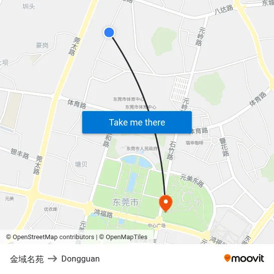 Jinyu Mansion to Dongguan map