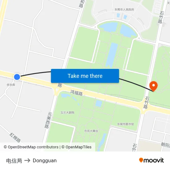 Telecom Office to Dongguan map