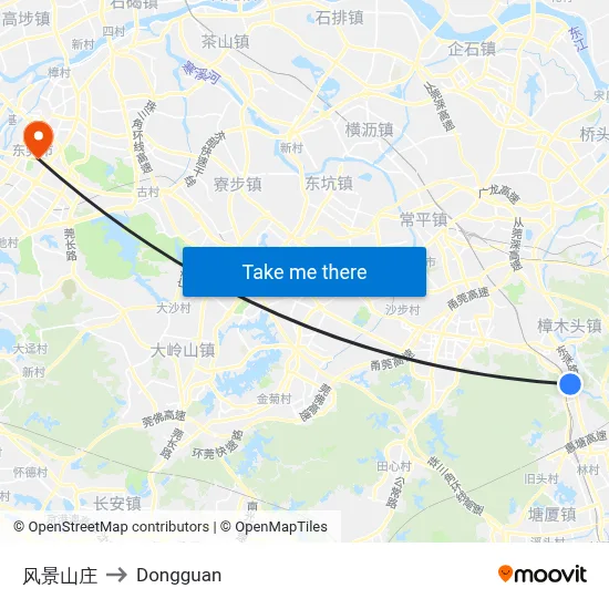 Scenic Villa to Dongguan map