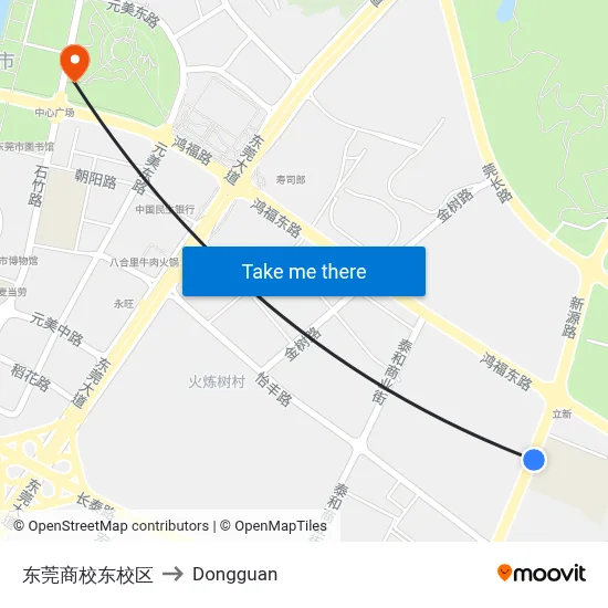Dongguan Business School East Campus to Dongguan map