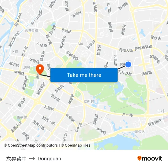 Dongsheng Road Middle to Dongguan map
