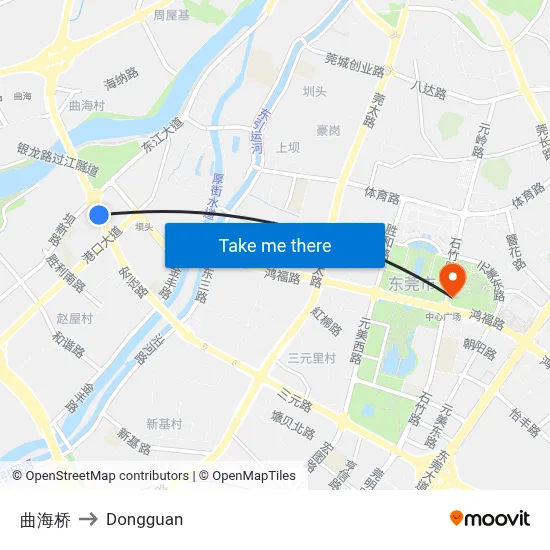 Quhai Bridge to Dongguan map