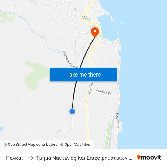Παγκαλου to Τμήμα Ναυτιλίας Και Επιχειρηματικών Υπηρεσιών map