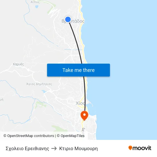 Σχολειο Ερειθιανης to Κτιριο Μουμουρη map