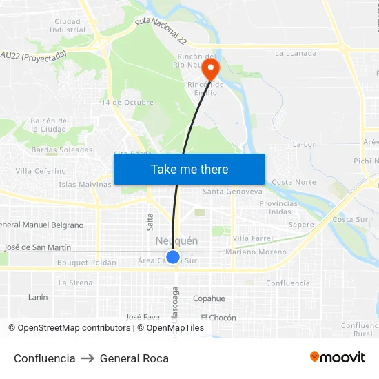 Confluencia to General Roca map