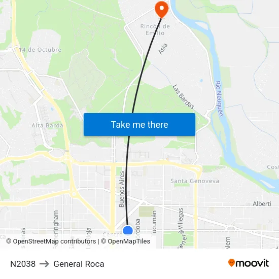 N2038 to General Roca map