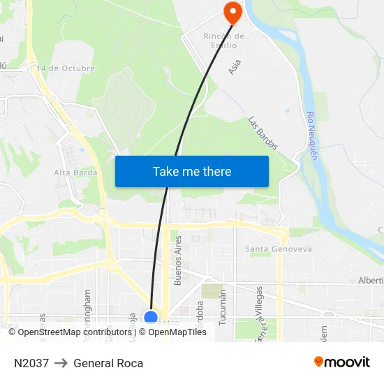 N2037 to General Roca map