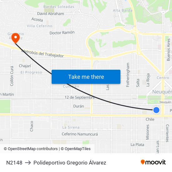 N2148 to Polideportivo Gregorio Álvarez map