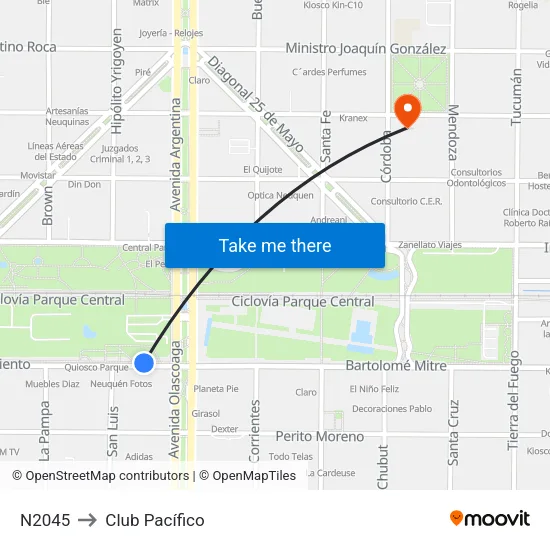N2045 to Club Pacífico map