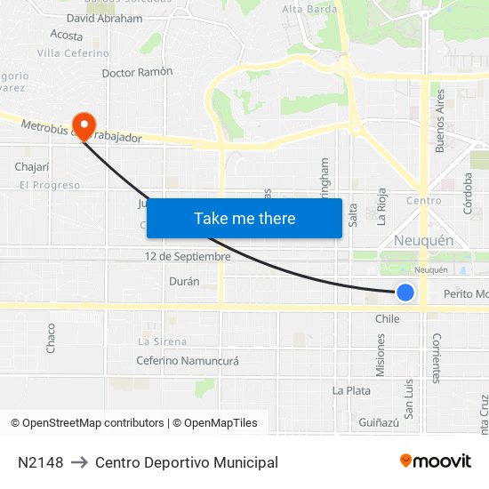 N2148 to Centro Deportivo Municipal map