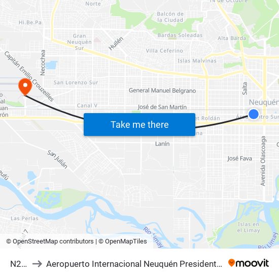 N2046 to Aeropuerto Internacional Neuquén Presidente Juan Domingo Perón map