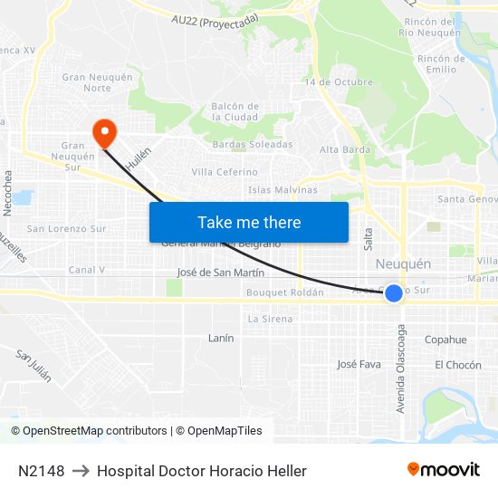 N2148 to Hospital Doctor Horacio Heller map