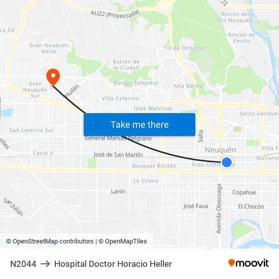 N2044 to Hospital Doctor Horacio Heller map