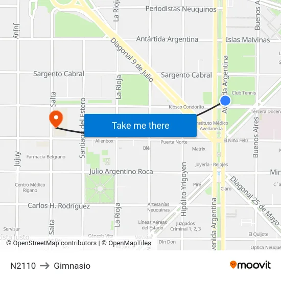 N2110 to Gimnasio map