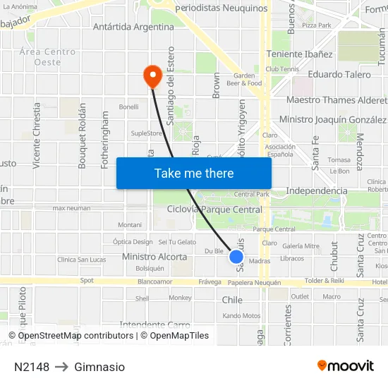 N2148 to Gimnasio map