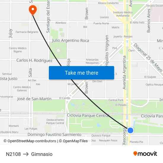 N2108 to Gimnasio map