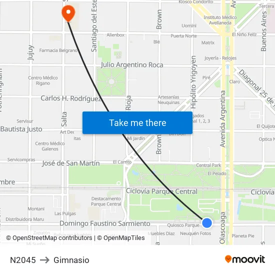 N2045 to Gimnasio map