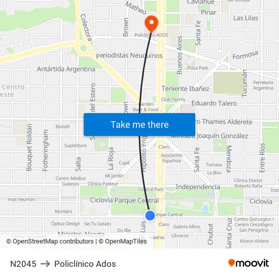 N2045 to Policlínico Ados map