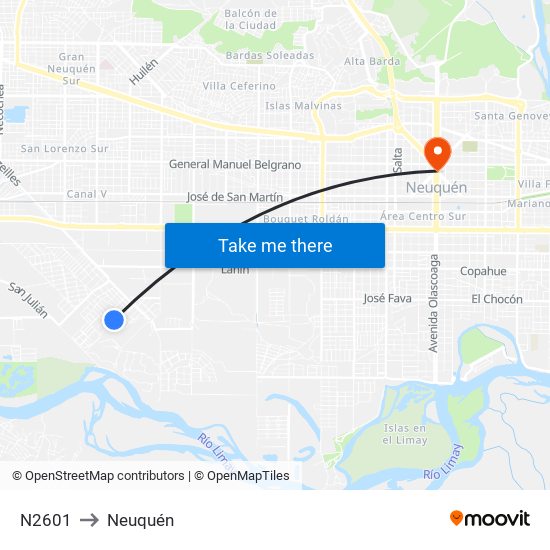 N2601 to Neuquén map