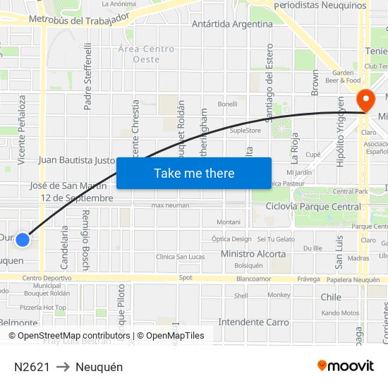 N2621 to Neuquén map